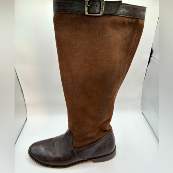 Frye Shoes - FRYE 77538 PAIGE Brown Leather Canvas Women's Riding Boots size 8.5